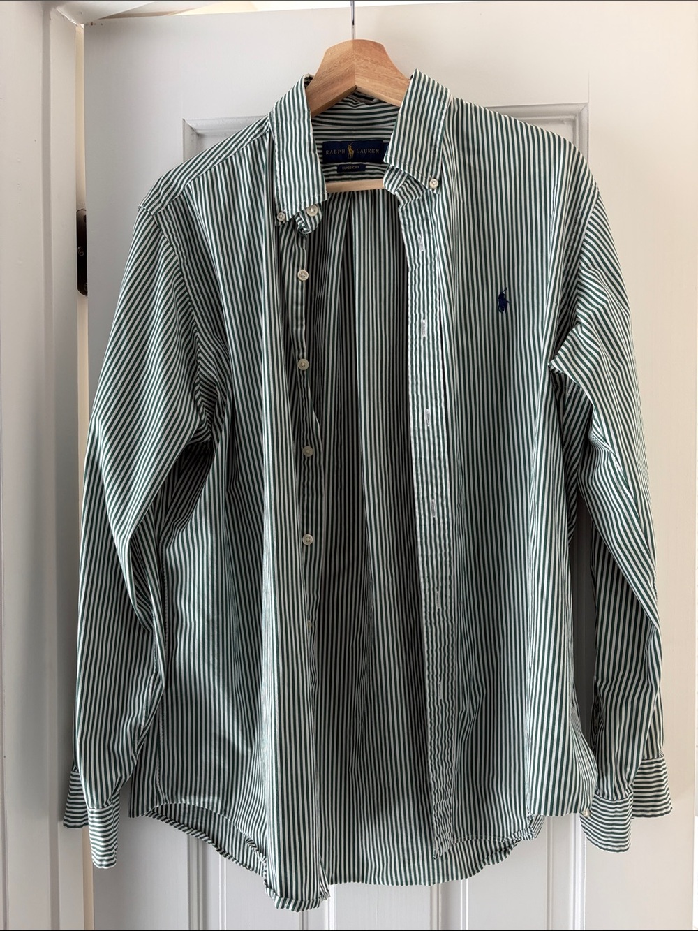 Ralph Lauren Green and White Pinstripe Button-Down Shirt